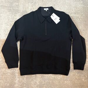 Theory Quarter-Zip Polo Sweater in Terry Cotton - Black - Medium - NEW
